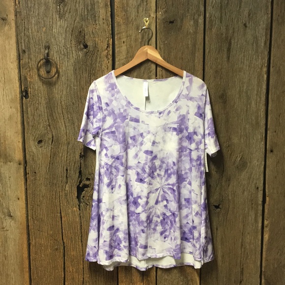 LuLaRoe Tops - LULAROE PURPLE WHITE PERFECT TEE XS NWT